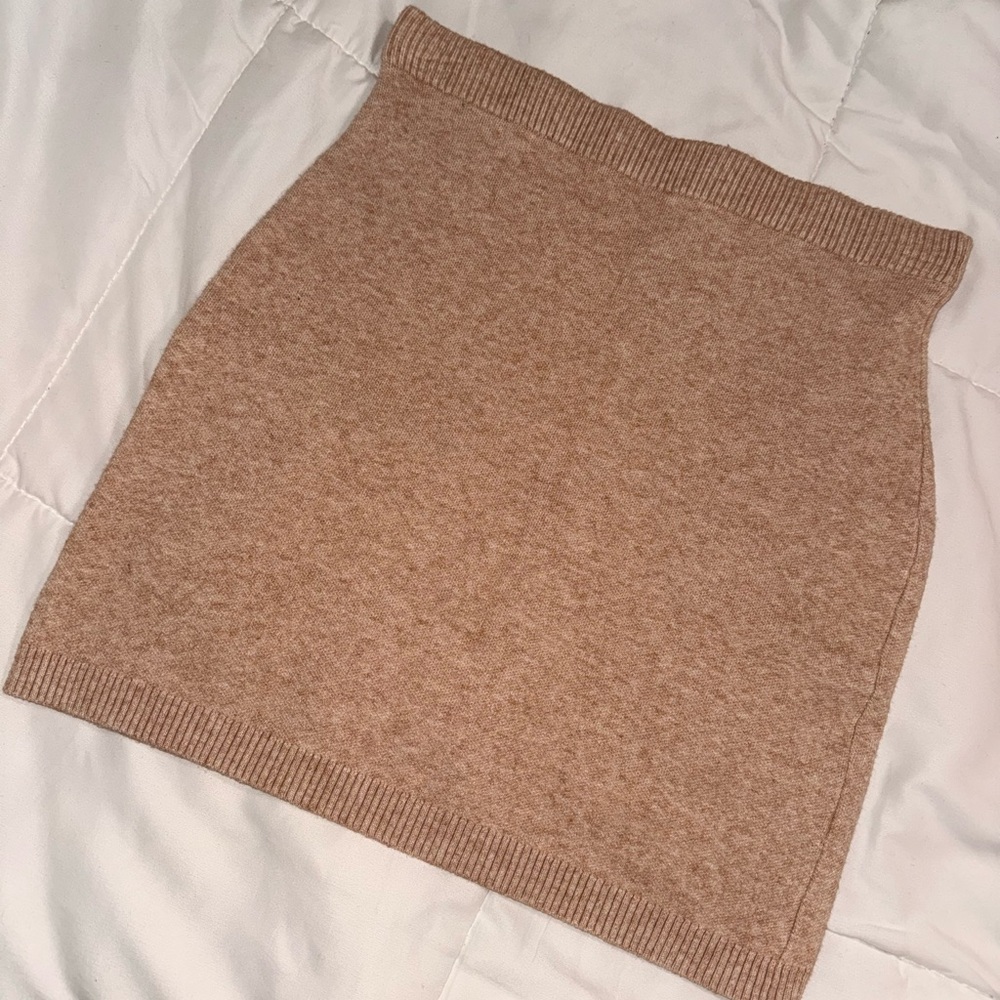 Skies Are Blue Ribbed Knit Mini Skirt in Camel Brown